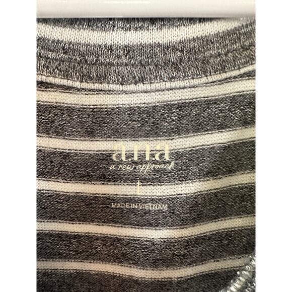 A.N.A Striped Tee Womens Large Gray White Short Sleeve Casual Top Rolled Cuffs - Picture 3 of 5